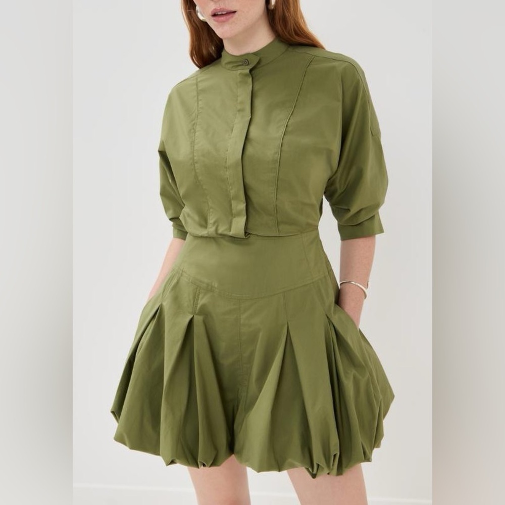 Simkhai Effie Bubble Mini Dress Olive Green Size 6 - Picture 7 of 13